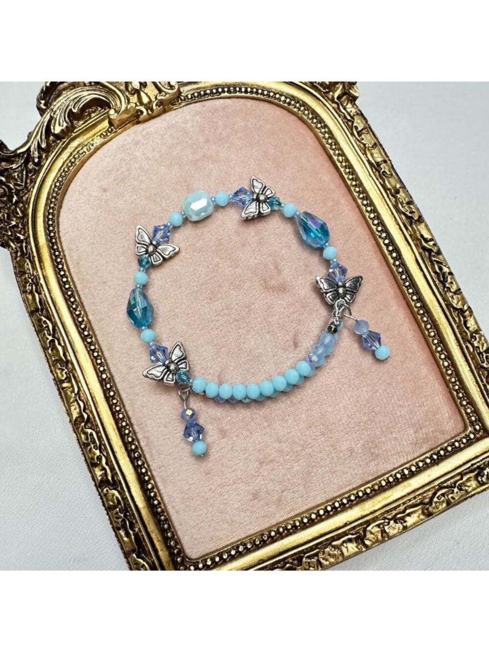 Handmade Butterfly Charm Bracelet Austrian Crystals Czech Glass Beads & Dangles - Picture 3 of 4